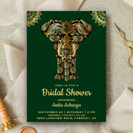Groene Gouden Olifant Indiase Bruidsdouche Uitnodi Kaart