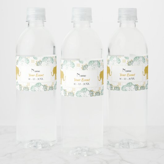 Groene & Gouden Olifant Safari | BABY SHOWER Waterfles Etiket (Flessen)
