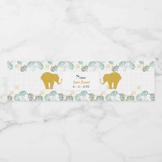 Groene & Gouden Olifant Safari | BABY SHOWER Waterfles Etiket (Enkel label)