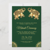 Groene Gouden Olifanten Indiase Henna Mehndi Cerem Kaart (Voorkant)
