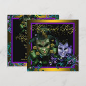 Groene Gouden Paarse Maskerade Feest Uitnodigingen (Voorkant / Achterkant)