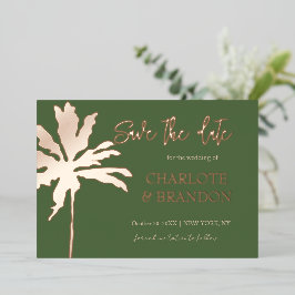 Groene Gouden Palmboom Strand Bruiloft Save The Da Folie Uitnodiging