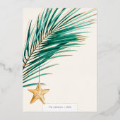 Groene & Gouden Palmboom Tropisch Strand Kerstmis Folie Feestdagenkaart (Achterkant)