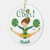 Groene & Gouden Persoonlijke Bruinharige Cheerlead Keramisch Ornament (Links)