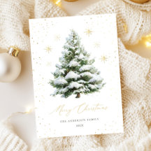 Groene Gouden Pijnboom Kerstkaart