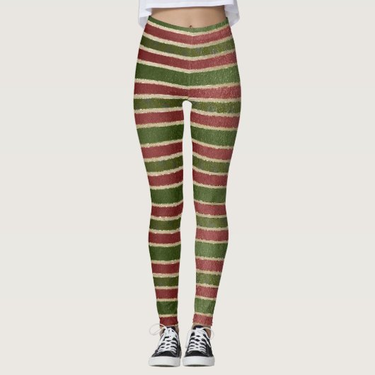 Groene, Gouden & Rode Elf Kerstmis Leggings (Voorkant)