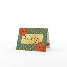 Groene & Gouden Rood Bloemmotief Art Deco Dankkaar