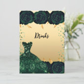 Groene gouden rozen bloemen drankjes drank kaart (Staand voorkant)