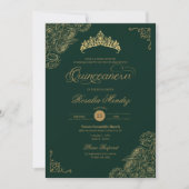 Groene & gouden Rozen Elegant Quinceañera Kaart (Voorkant)
