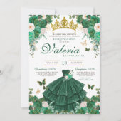 Groene & Gouden Rozen Elegante Prinses Quinceanera Kaart (Voorkant)