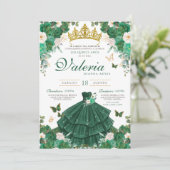 Groene & Gouden Rozen Elegante Prinses Quinceanera Kaart (Staand voorkant)