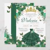Groene & Gouden Rozen Elegante Prinses Quinceanera Kaart (Voorkant / Achterkant)