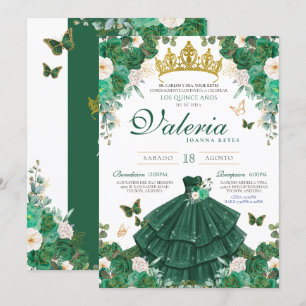 Groene & Gouden Rozen Elegante Prinses Quinceanera Kaart