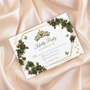 Groene Gouden Rozen Tiara Vlinders Quinceañera RSVP Kaartje