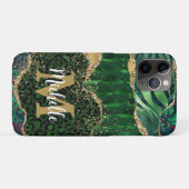 Groene & Gouden Safari Dier Glitter Agate Monogram Case-Mate iPhone Case (Achterkant (horizontaal))