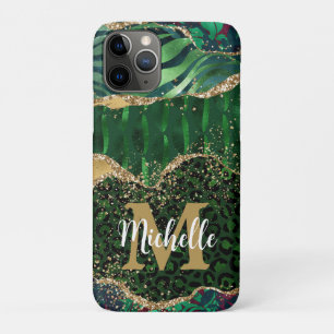 Groene & Gouden Safari Dier Glitter Agate Monogram Case-Mate iPhone Case