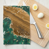 Groene & Gouden Safari Dier Glitter Agate Monogram Theedoek (Quarter Fold)