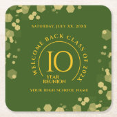 Groene & Gouden School College Class Reunion Kartonnen Onderzetters (Voorkant)