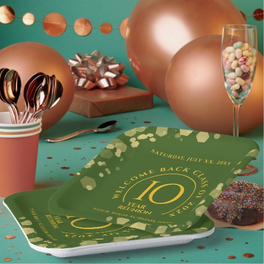 Groene & Gouden School College Class Reunion Papieren Bordje (Multi)