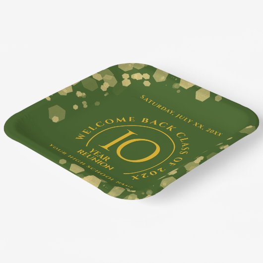 Groene & Gouden School College Class Reunion Papieren Bordje (Gebogen)