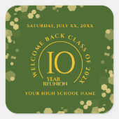 Groene & Gouden School College Class Reunion Vierkante Sticker (Voorkant)