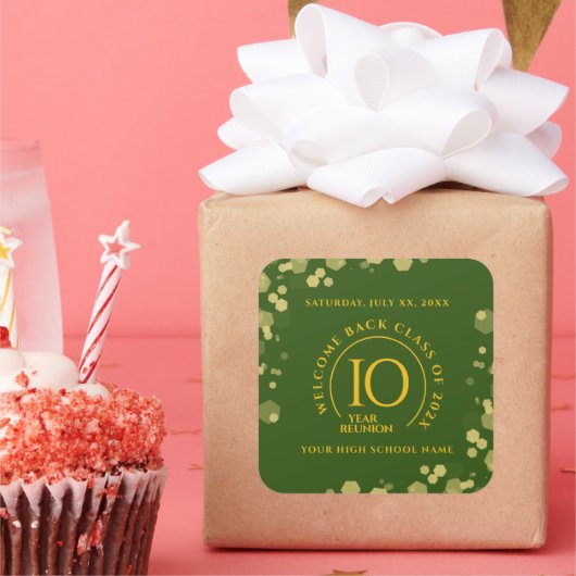 Groene & Gouden School College Class Reunion Vierkante Sticker (Feest)