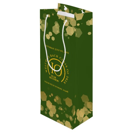 Groene & Gouden School College Class Reunion Wijn Cadeautas (Achterkant Gekanteld)