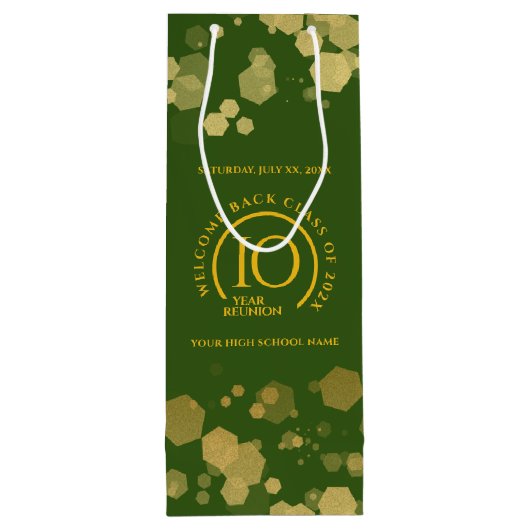Groene & Gouden School College Class Reunion Wijn Cadeautas (Achterkant)