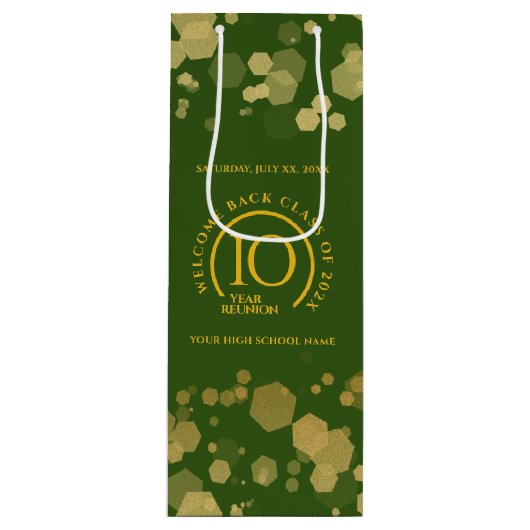 Groene & Gouden School College Class Reunion Wijn Cadeautas (Voorkant)