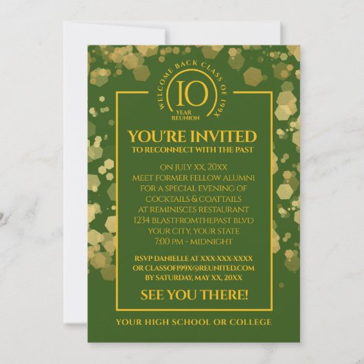 Groene & Gouden School Klasse Reünie Kaart (Voorkant)
