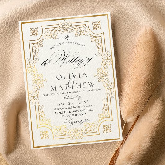 Groene & Gouden Script Trouw Uitnodiging