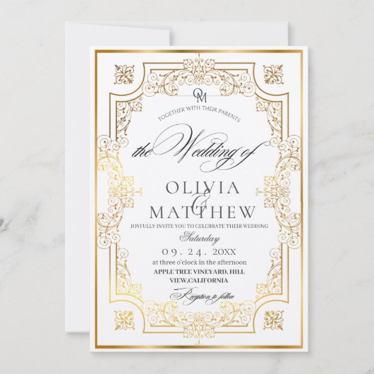 Groene & Gouden Script Trouw Uitnodiging (Voorkant)