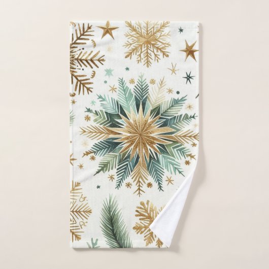 Groene Gouden Sneeuwvlok Bloemenvakantie Bad Handdoek (Handdoek)