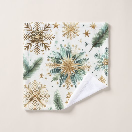 Groene Gouden Sneeuwvlok Bloemenvakantie Bad Handdoek (Wasdoekje)