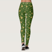 Groene Gouden Ster Traditioneel Kerstmispatroon Leggings (Achterkant)