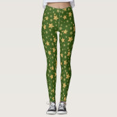 Groene Gouden Ster Traditioneel Kerstmispatroon Leggings (Voorkant)