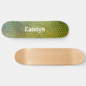 Groene gouden stippen abstracte waterverf jouw naa persoonlijk skateboard (Horizontaal)