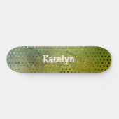 Groene gouden stippen abstracte waterverf jouw naa persoonlijk skateboard (Horizontaal)