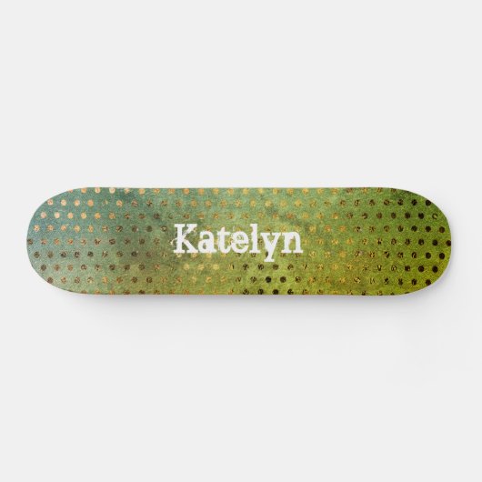 Groene gouden stippen abstracte waterverf jouw naa persoonlijk skateboard (Horizontaal)