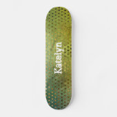 Groene gouden stippen abstracte waterverf jouw naa persoonlijk skateboard (Voorkant)
