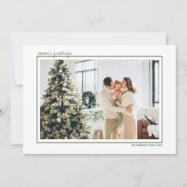 Groene & Gouden Strepen Seizoen Groeten Foto Feestdagenkaart