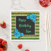 Groene gouden stripes Glitter Blue Rozen Birthday Servet (Insitu)