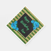 Groene gouden stripes Glitter Blue Rozen Birthday Servet (Hoek)