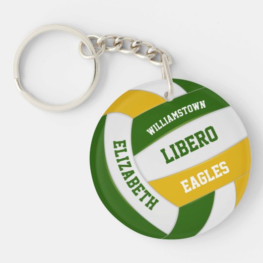 groene gouden teamkleuren gepersonaliseerd volleyb sleutelhanger (Voorkant)