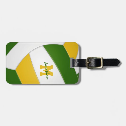 groene gouden teamkleuren monogrammen volleyball bagagelabel (Voorkant horizontaal)