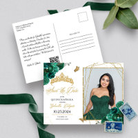Groene & Gouden Tiara Quinceañera Foto Ansichtkaar
