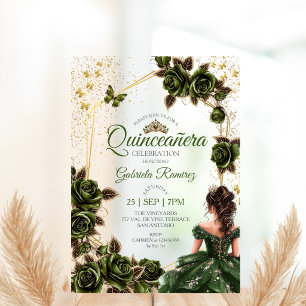 Groene Gouden Tiara Rozen Vlinder Quinceañera Acryl Uitnodigingen