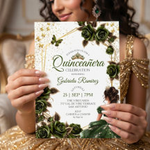 Groene Gouden Tiara Rozen Vlinder Quinceañera