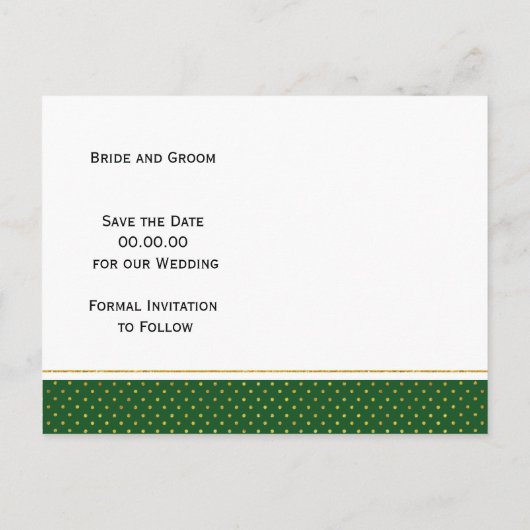 Groene, gouden tropische bladeren bruiloft Save th Aankondigingskaart (Achterkant)