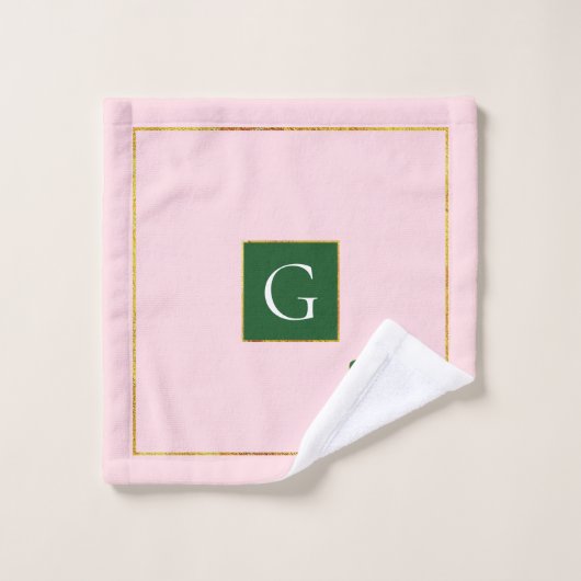 Groene, gouden tropische bladeren en monogram roze bad handdoek (Wasdoekje)